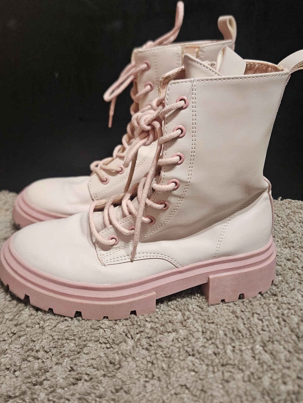 Zara Pink Platform Combat Boots Lace Up Side Zip Women’s US 4 Youth 3 EU 34
